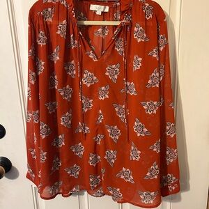 Used Good Condition LOFT Rust Floral Blouse